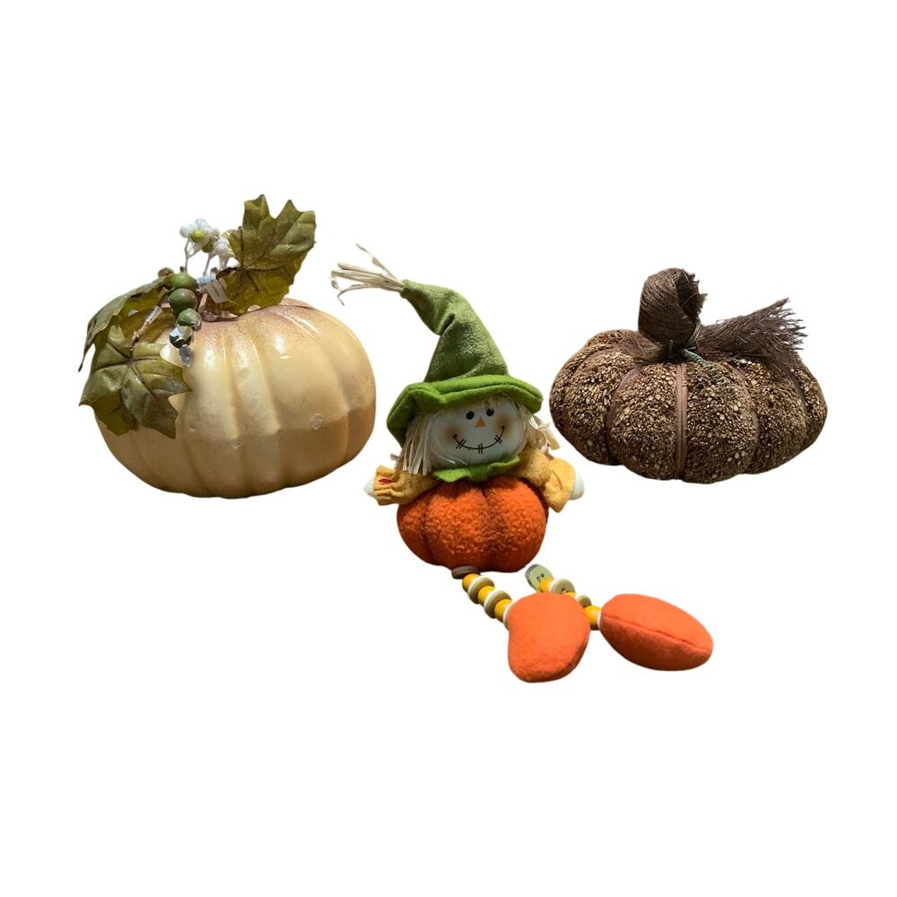 3-Pc Fall Harvest Pumpkin Decor Scarecrow Shelf Sitter Rustic Autumn